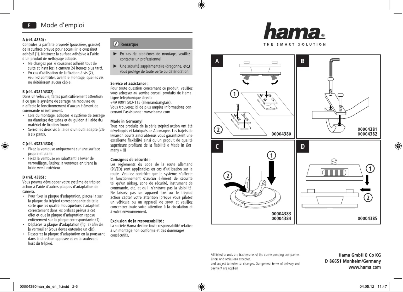 Page 1 de la notice Manuel utilisateur Hama 00004385