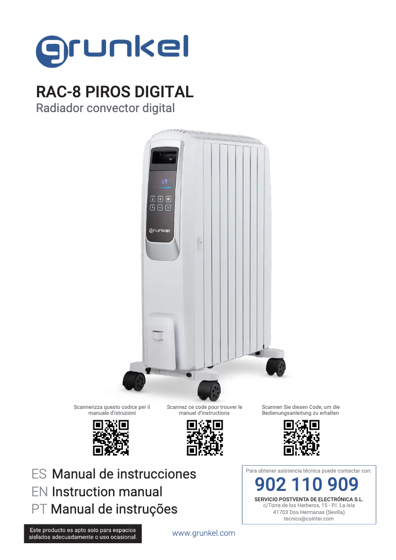 First page image of the manual for RAC-8 PIROS DIGITAL