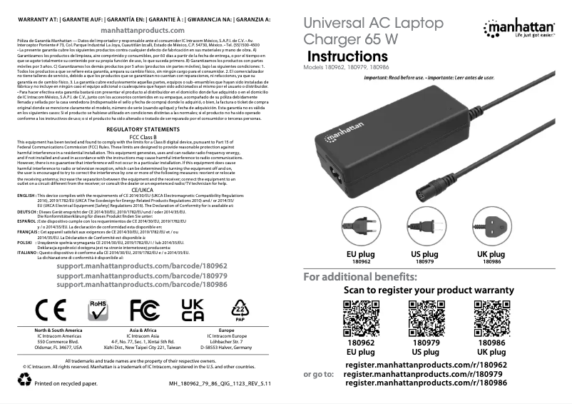 Image de la première page du manuel de l'appareil 180979