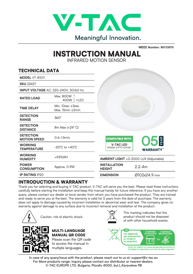 Page 1 of the manual User Manual V-TAC VT-81011