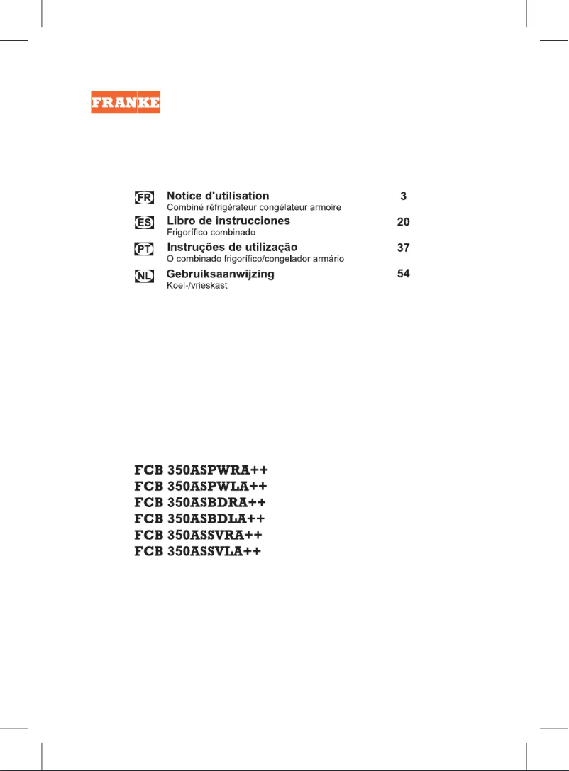 Page 1 de la notice Manuel utilisateur Franke FCB 3501 AS A++