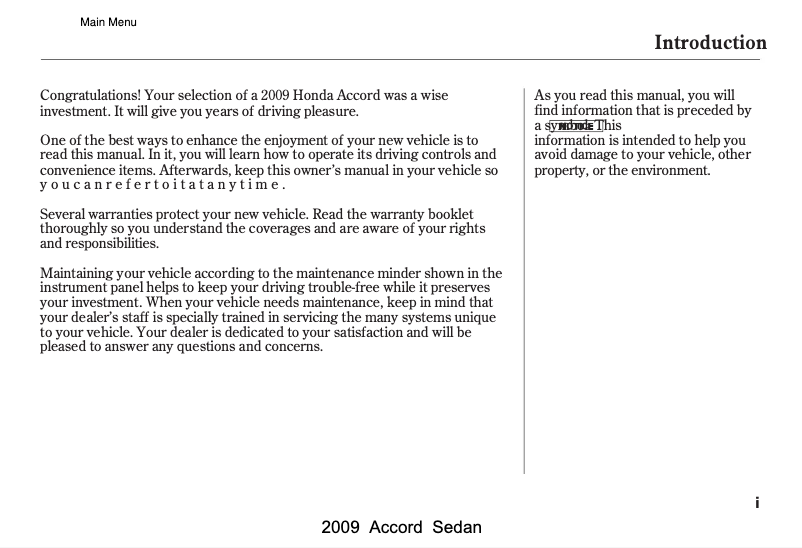Page 1 of the manual User Manual Honda Accord Coupe (2009)