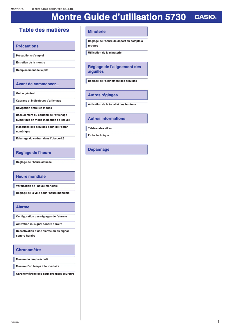First page image of the manual for G-Shock GMA-S110