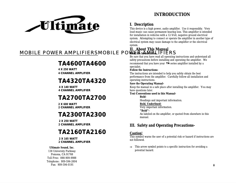 First page image of the manual for TA-2300