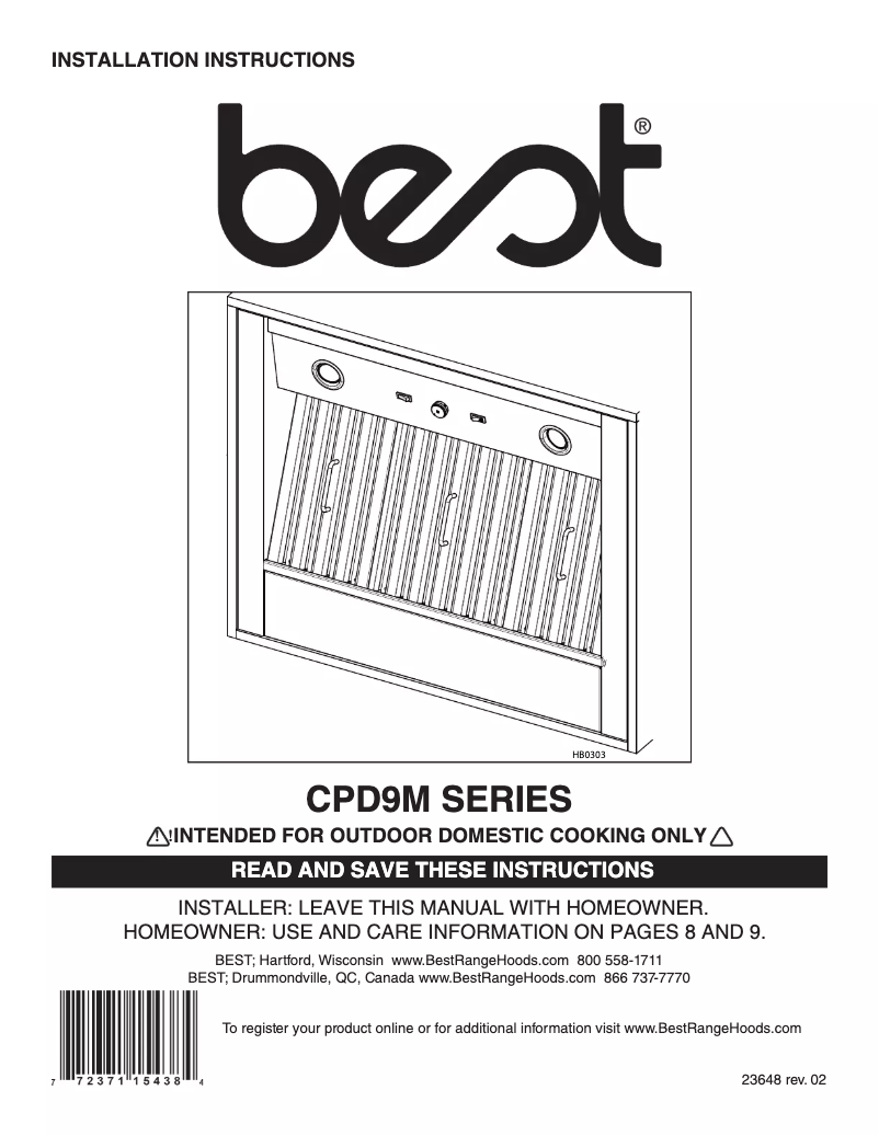 Page 1 of the manual Installation Guide Best CPD9M363SB