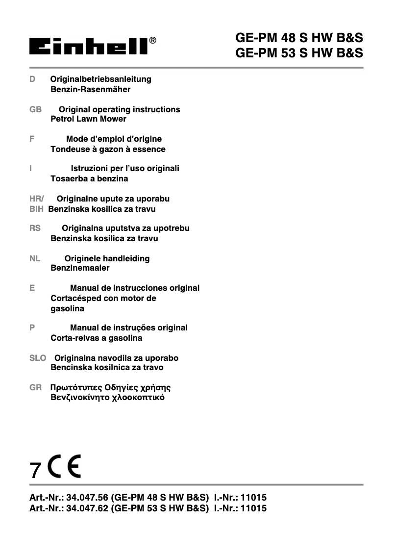 Page 1 of the manual User Manual Einhell GE-PM 48 S HW B&S