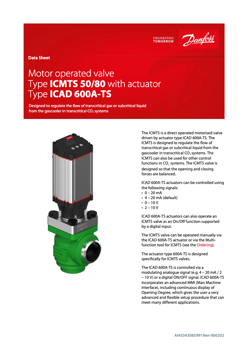 Page 1 of the manual Technical Sheet Danfoss ICMTS 50