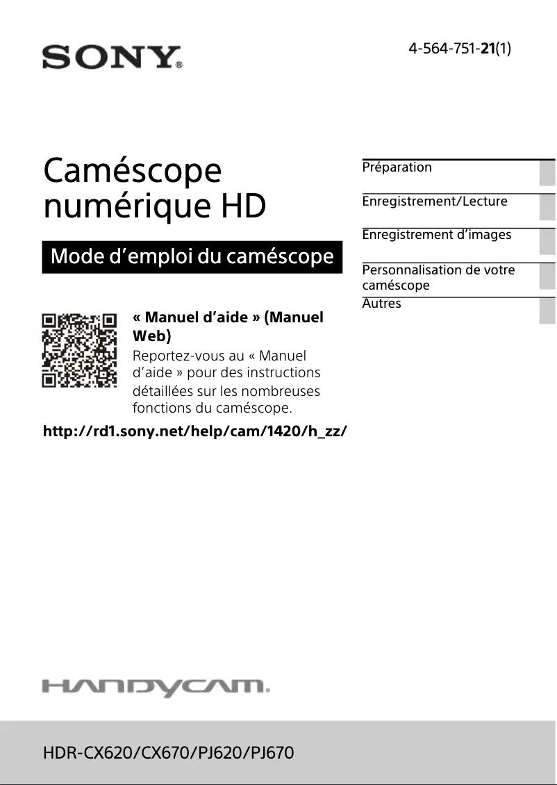 First page image of the manual for HDR-PJ620