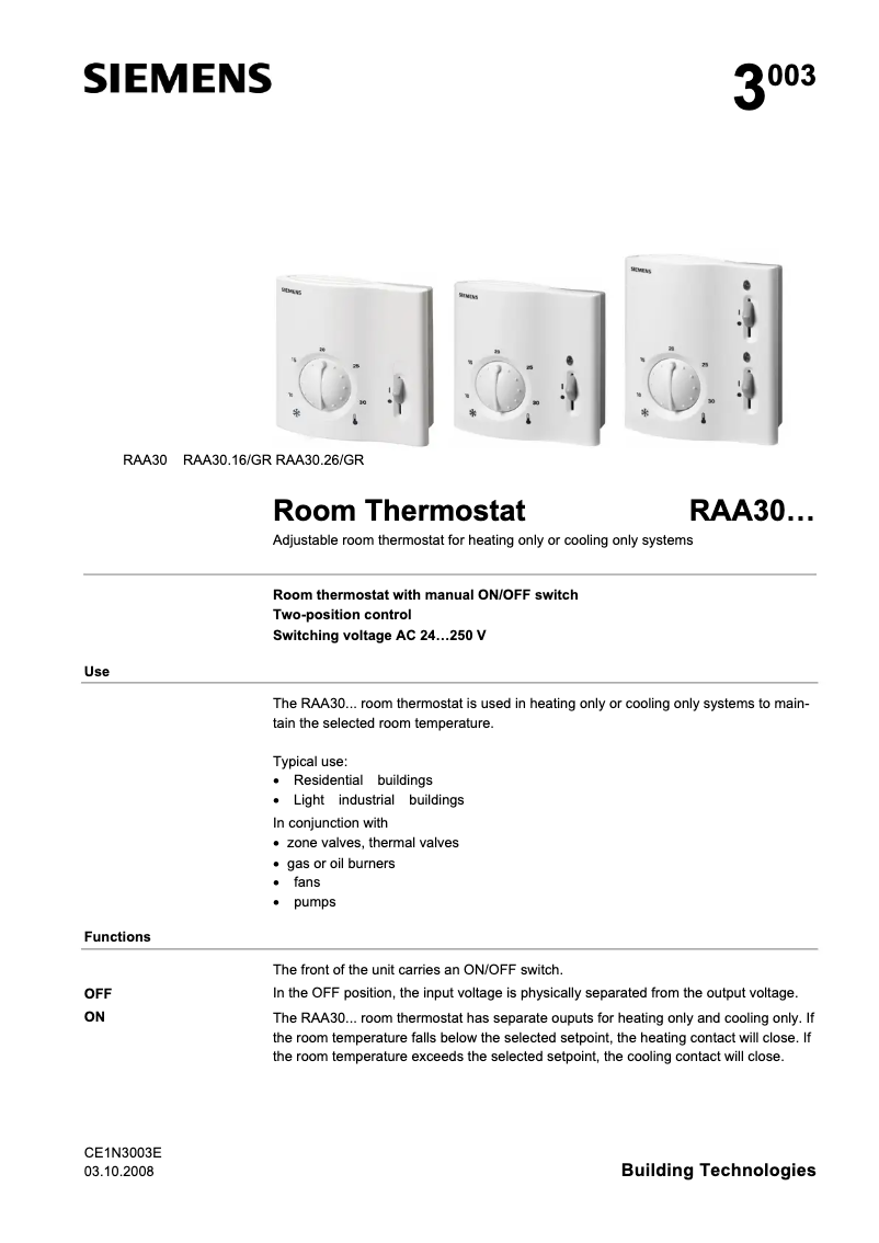 First page image of the manual for RAA30.16/GR