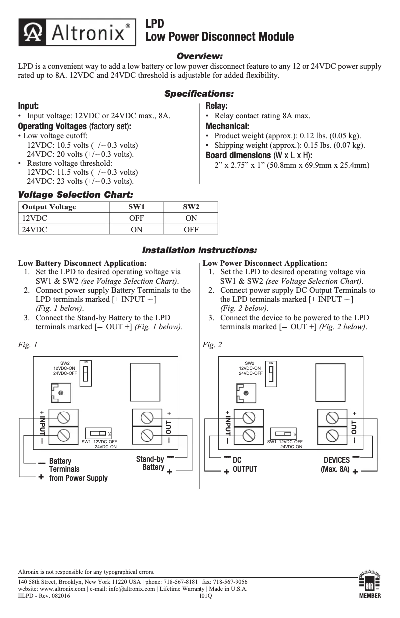 Page 1 of the manual User Manual Altronix LPD