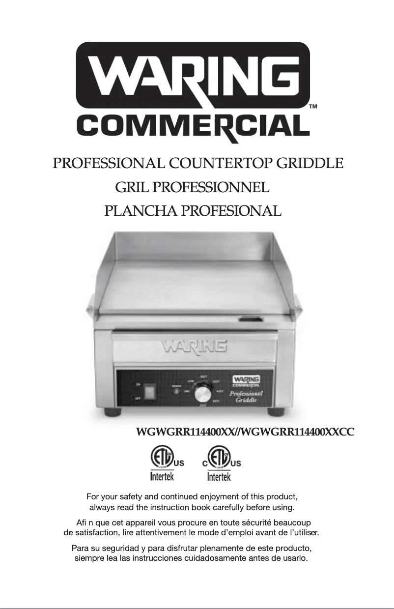 Page 1 of the manual User Manual Waring Commercial WGR140X