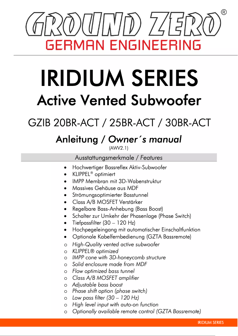 Page 1 of the manual User Manual Ground Zero GZIB 30BR-ACT