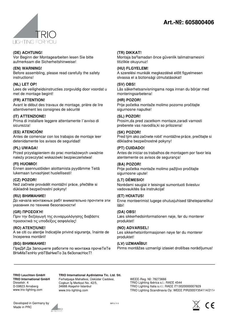 Page 1 of the manual User Manual Trio Lighting Douglas 605800406