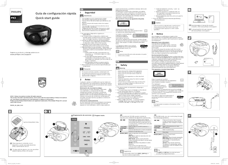 Page 1 of the manual Quick Start Guide Philips PX3115G