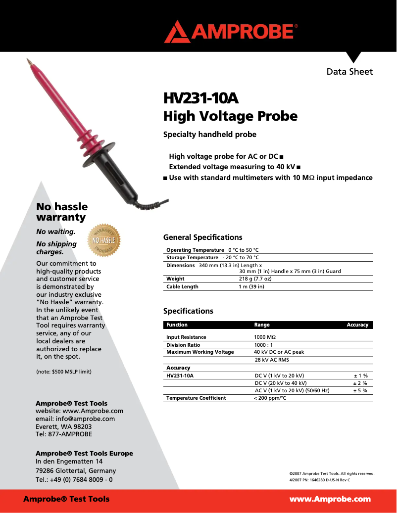 First page image of the manual for HV231-10A