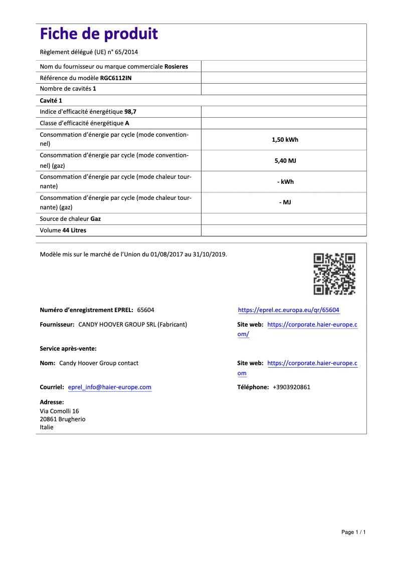 First page image of the manual for RGC 6112 IN