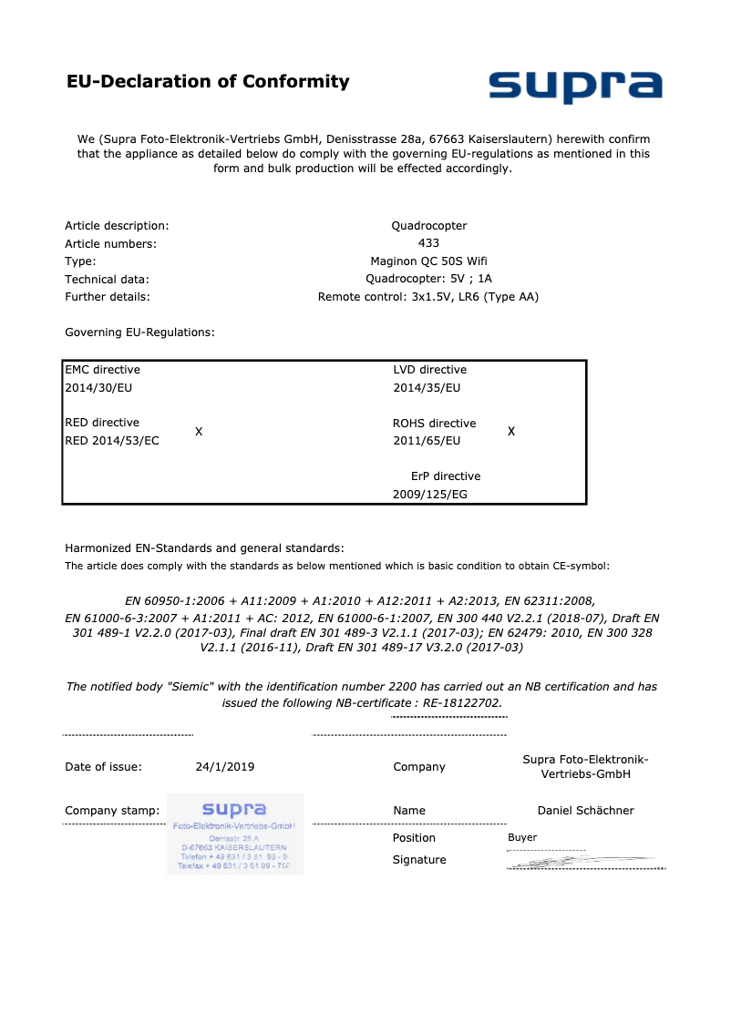 First page image of the manual for QC 50S WiFi