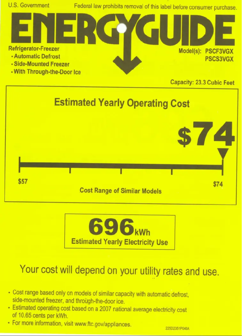 Page 1 of the manual Energy Label GE Profile PSCF3VGXBB