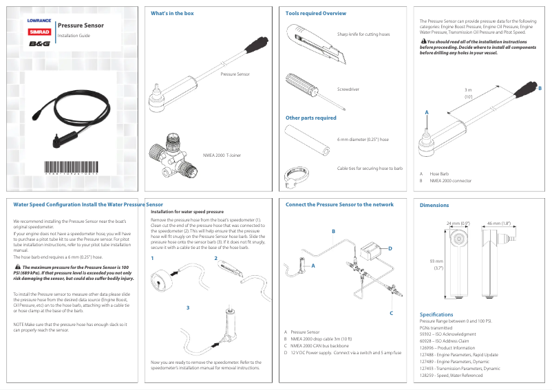 First page image of the manual for Pressure Sensor