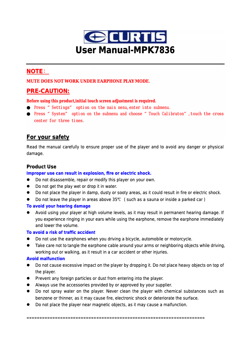 First page image of the manual for MPK7836