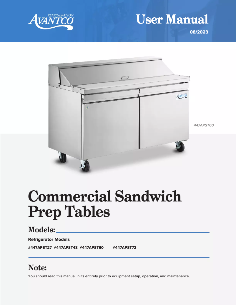 Page 1 of the manual User Manual Avantco Plus APST-27-8