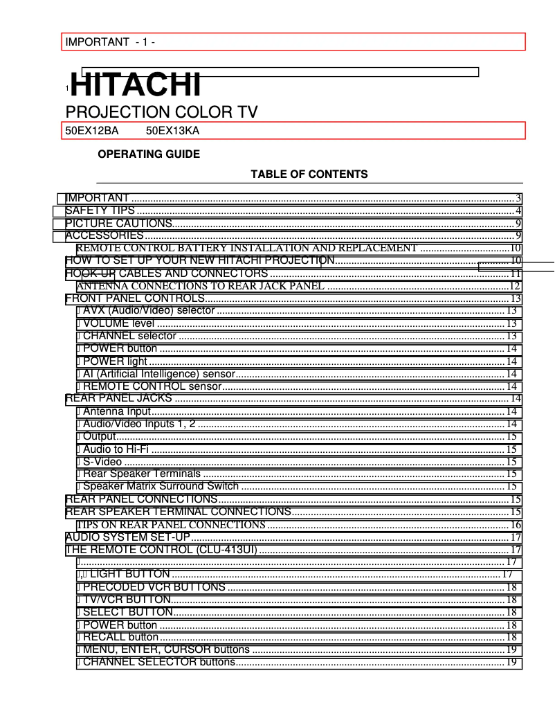 Page 1 of the manual User Manual Hitachi 50EX12BA
