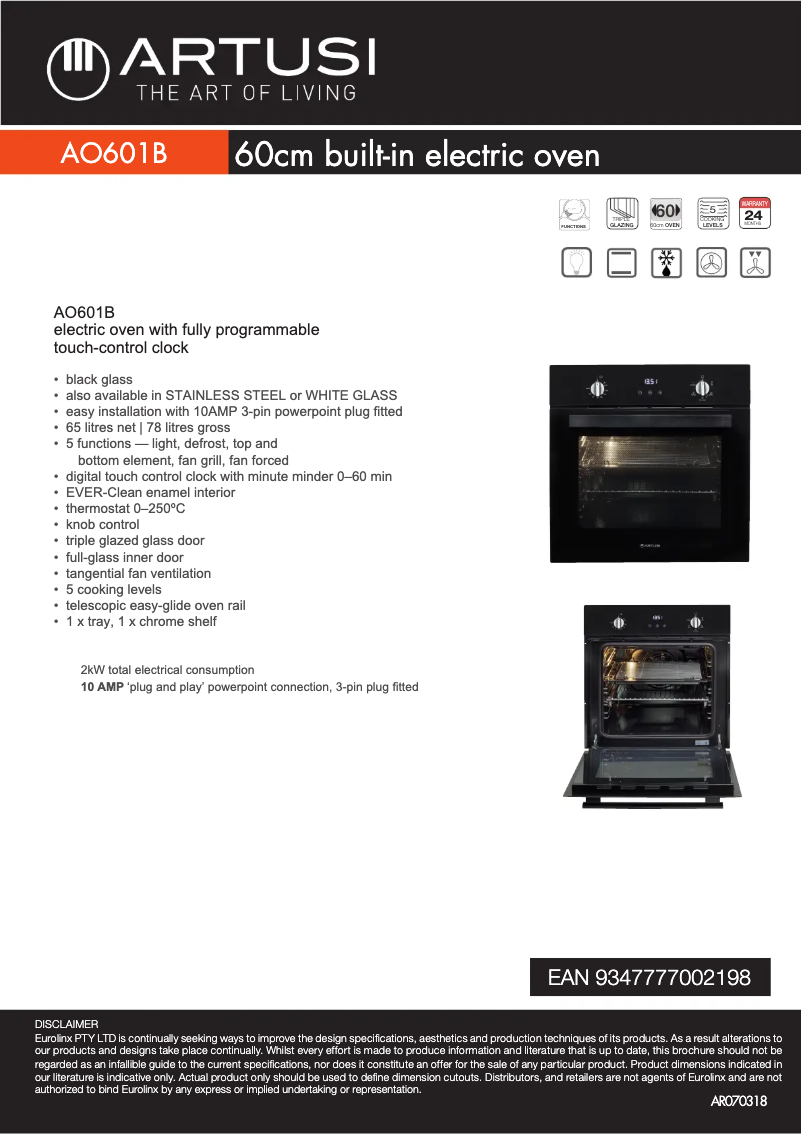 Page 1 of the manual Technical Sheet Artusi AO601