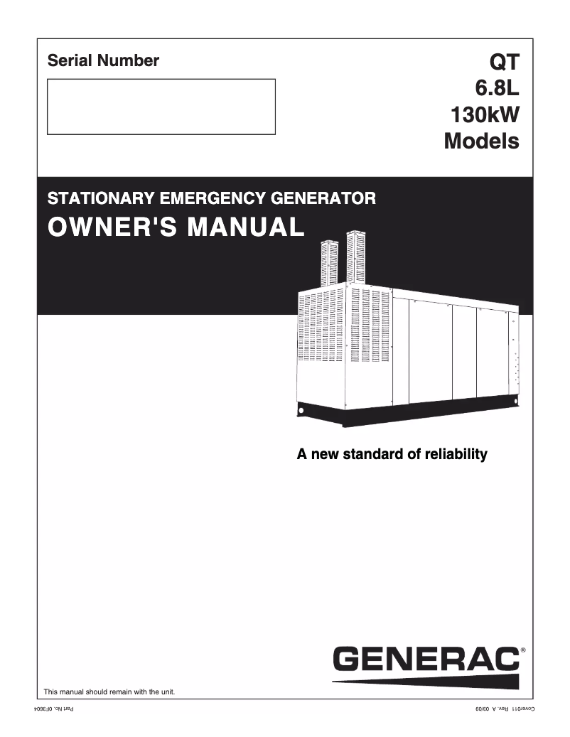 Page 1 of the manual User Manual Generac QT13068JVSN