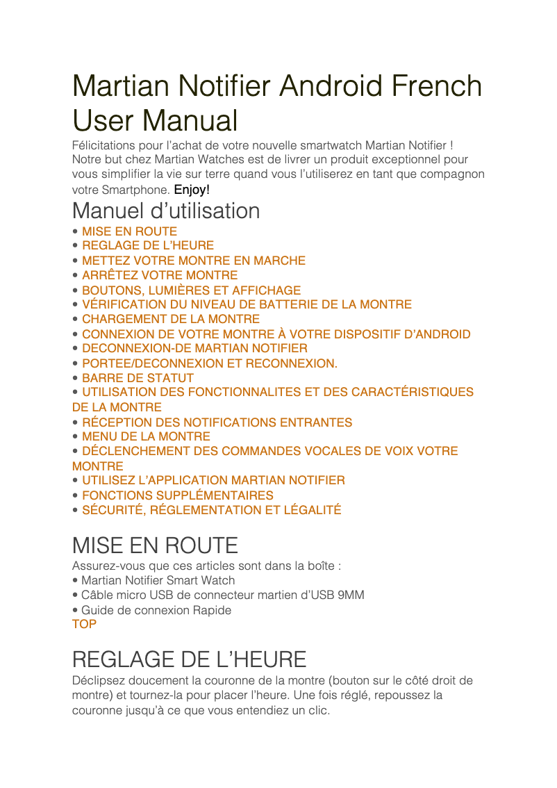 Page 1 of the manual User Manual Martian Notifier
