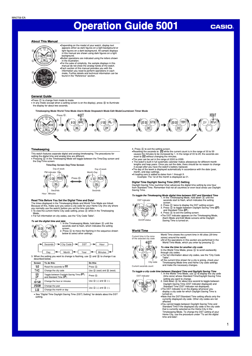 Page 1 of the manual User Manual Casio BGA-112C-7BER