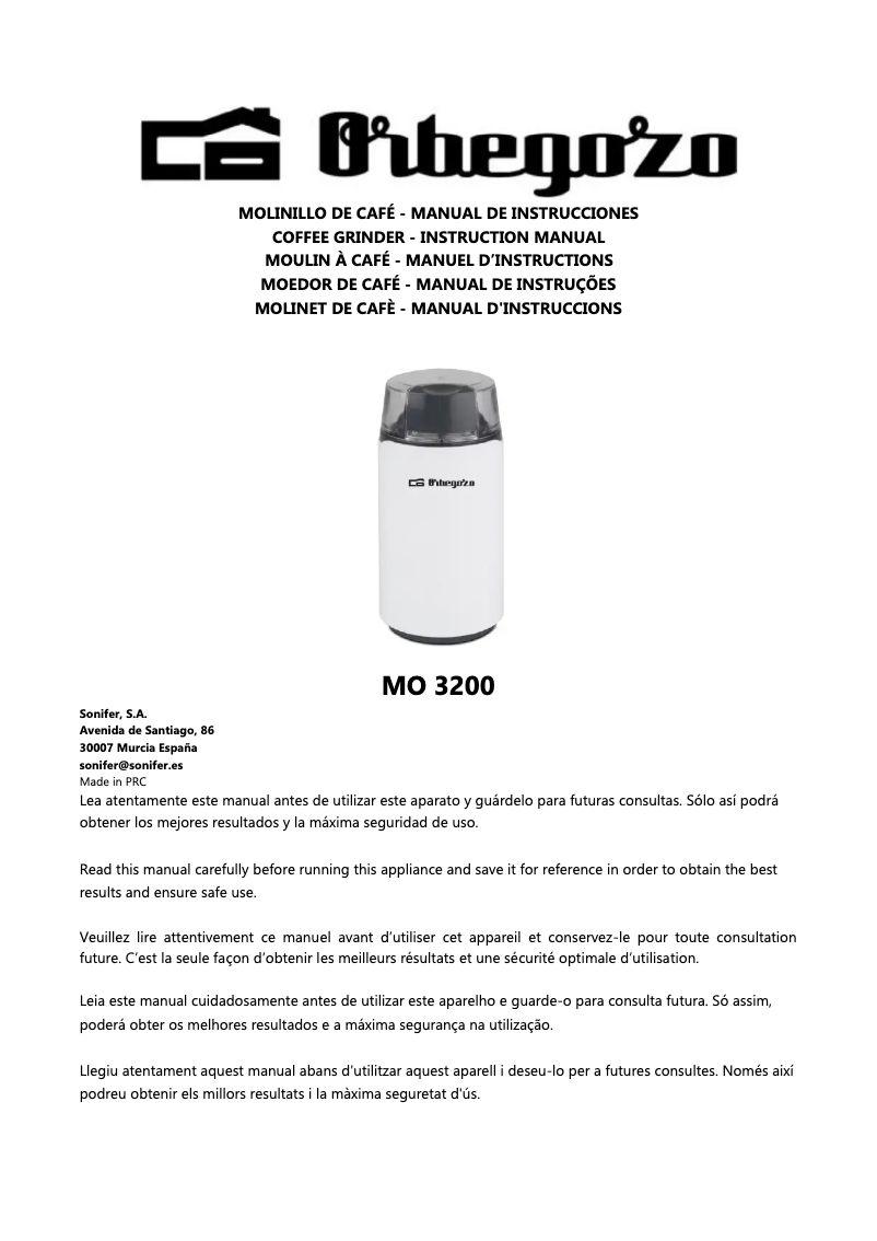 First page image of the manual for MO 3200