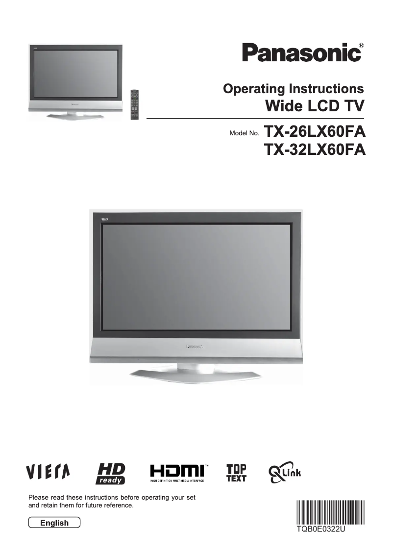 Page 1 of the manual User Manual Panasonic Viera TX-26LX60FA