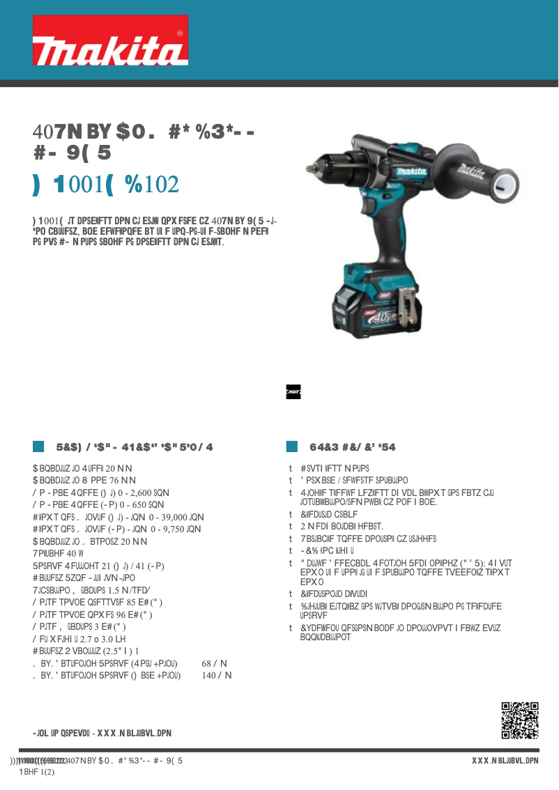 Page 1 of the manual Technical Sheet Makita HP001GD102
