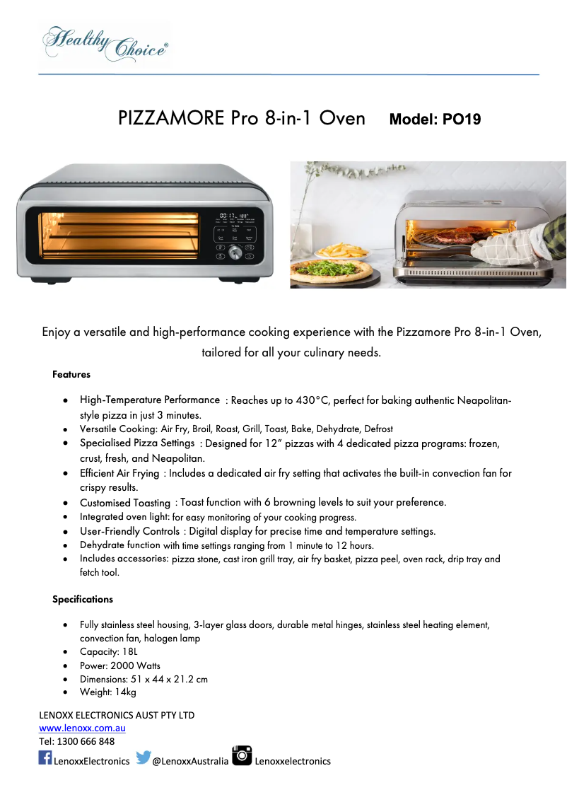Page 1 of the manual Technical Sheet Healthy Choice PO19