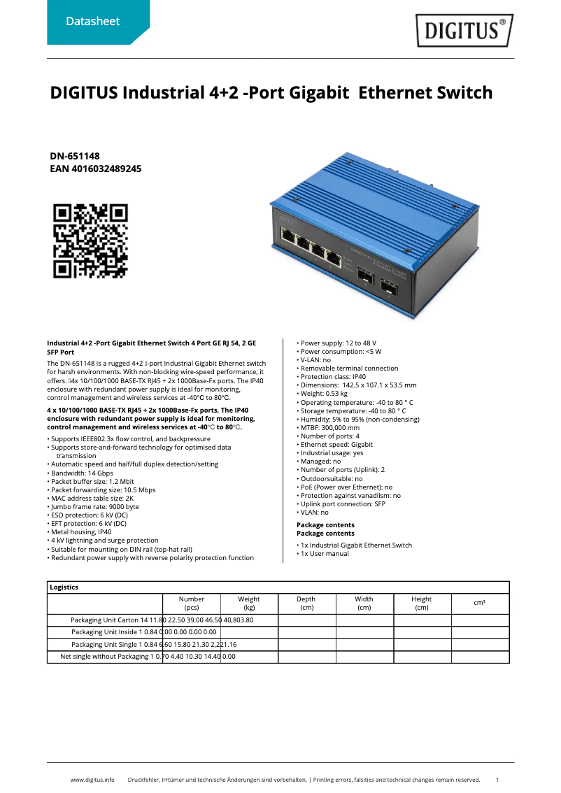 First page image of the manual for DN-651148