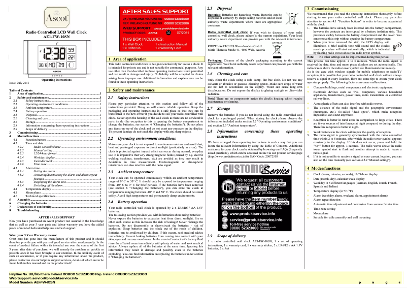 First page image of the manual for AE1-FW-10SN