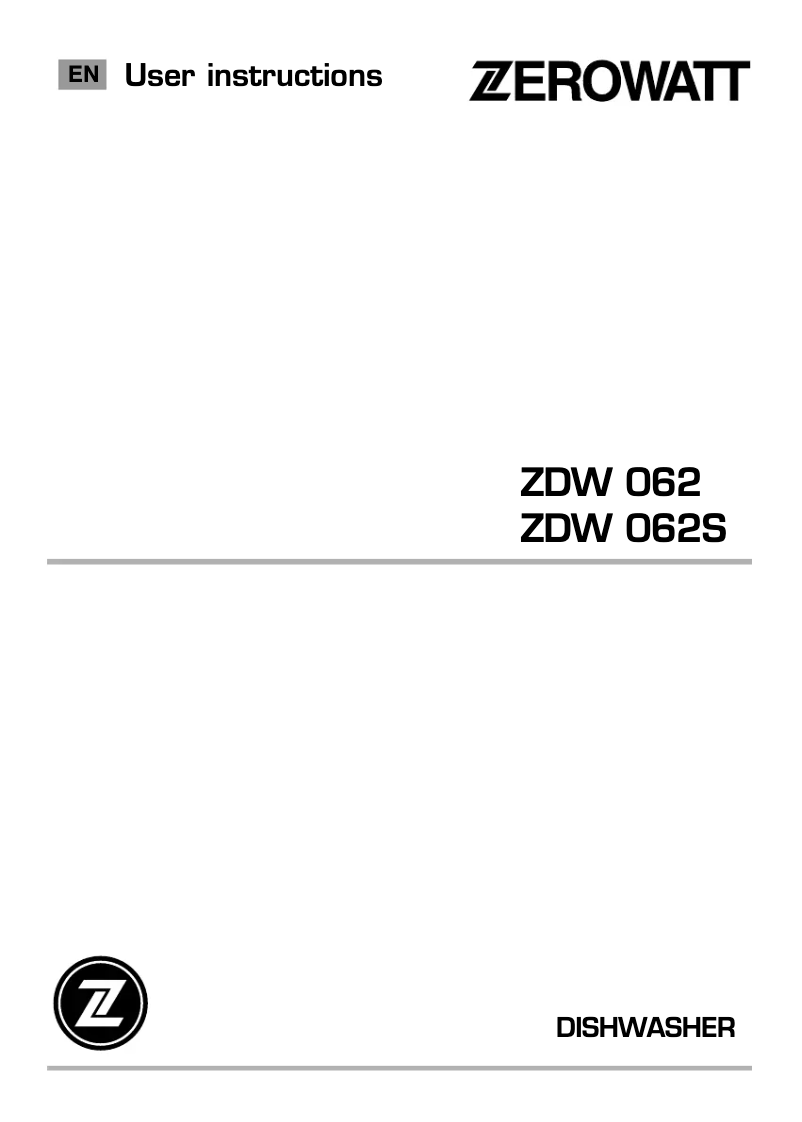 First page image of the manual for ZDW 062S