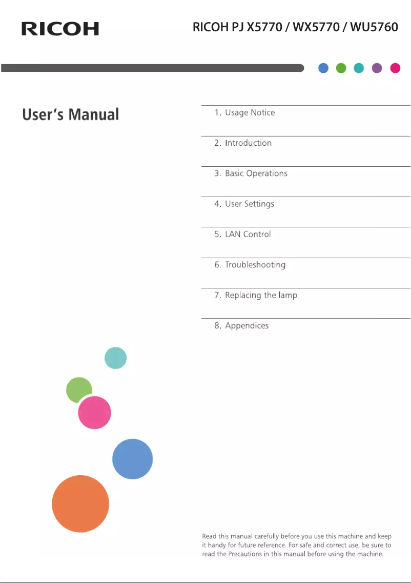 Page 1 of the manual User Manual Ricoh PJ WX5770