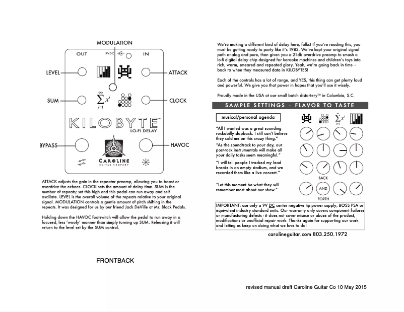Page 1 of the manual User Manual Caroline Kilobyte
