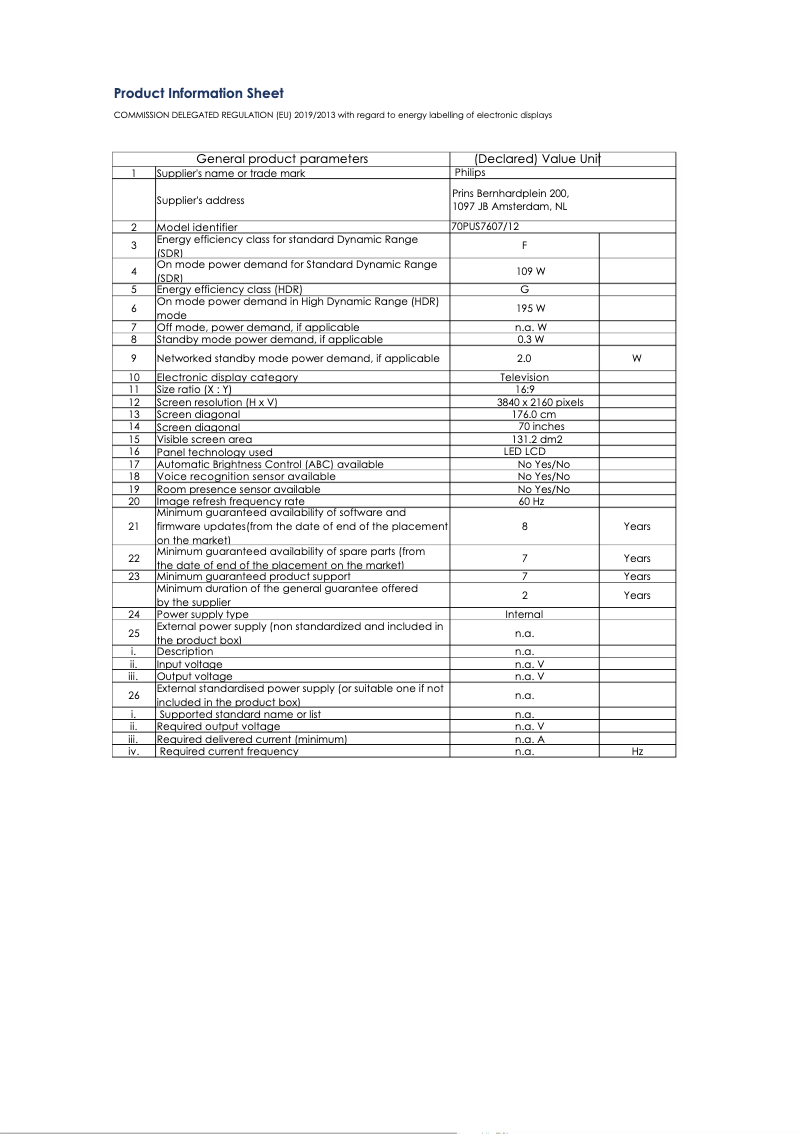 First page image of the manual for 70PUS7607