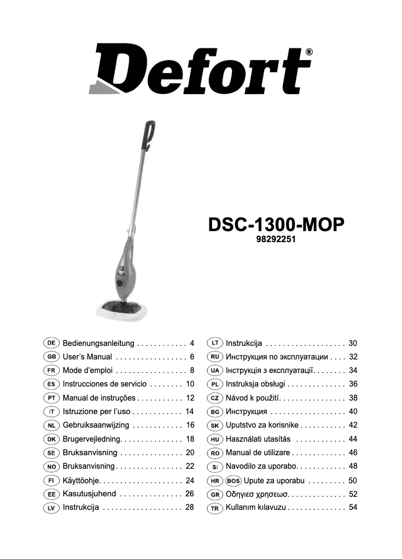 Page 1 of the manual User Manual Defort DSC-1300-MOP