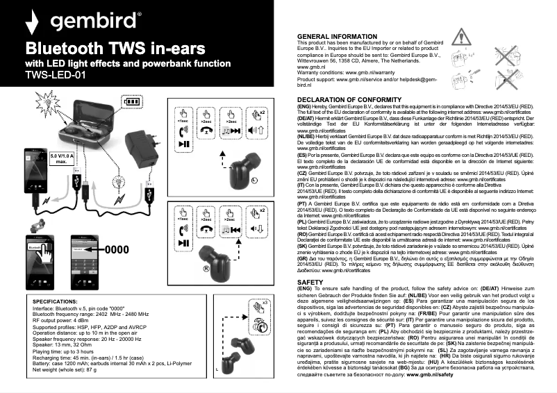 Page 1 of the manual User Manual Gembird TWS-LED-01
