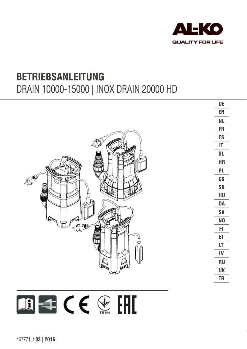 Page 1 of the manual User Manual AL-KO Inox Drain 20000 HD
