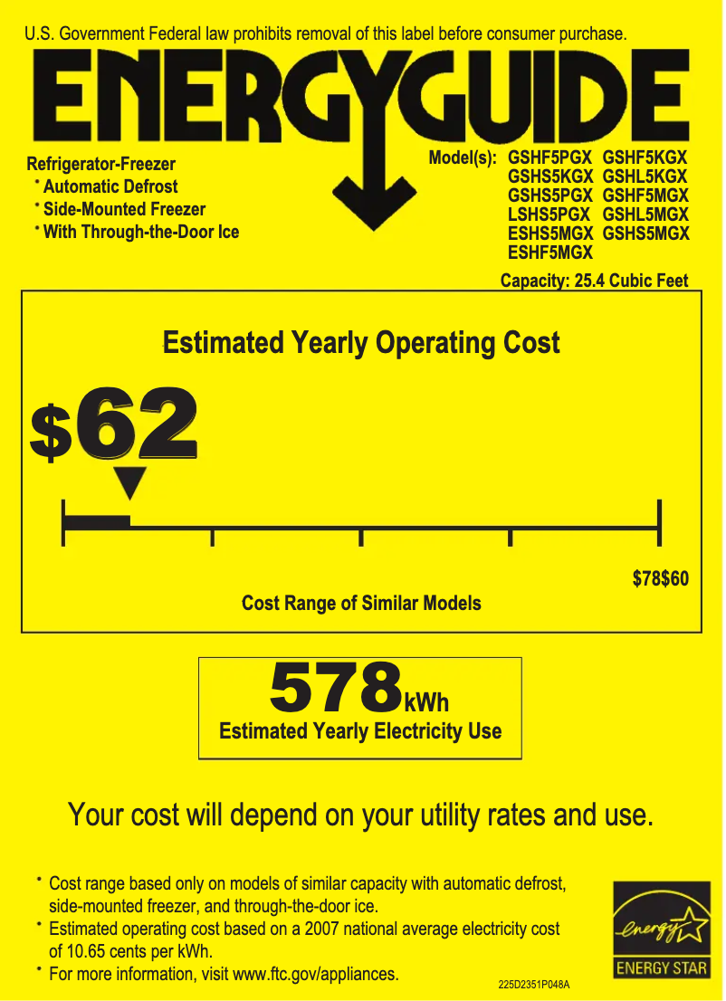 Page 1 of the manual Energy Label GE GSHF5PGXBB