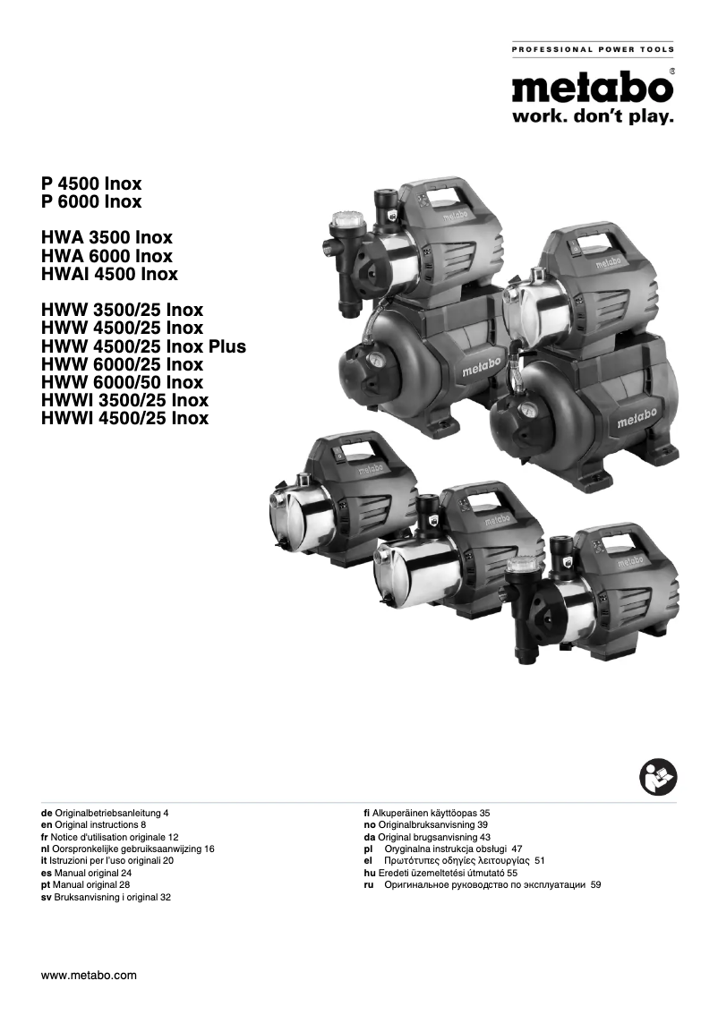 First page image of the manual for HWW 3500/25 Inox