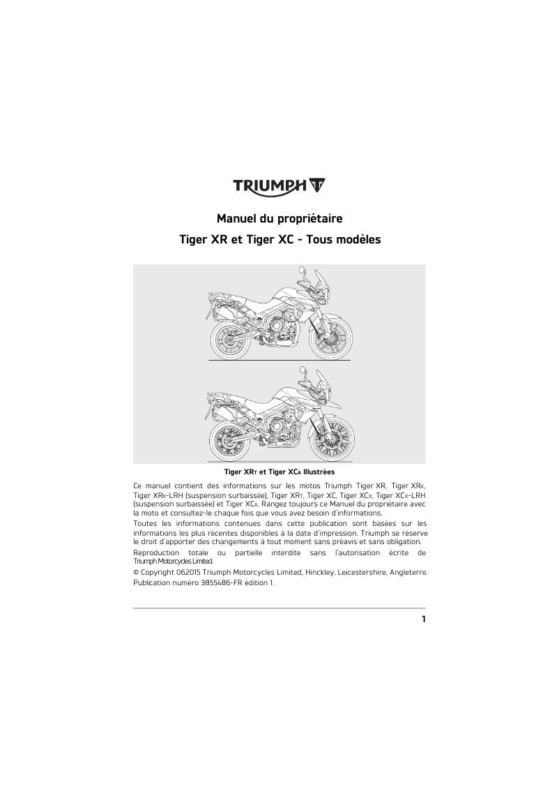 Page 1 of the manual User Manual Triumph Tiger 800 XR (2017)