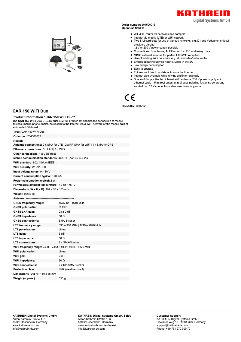 First page image of the manual for CAR 150 WiFi Duo