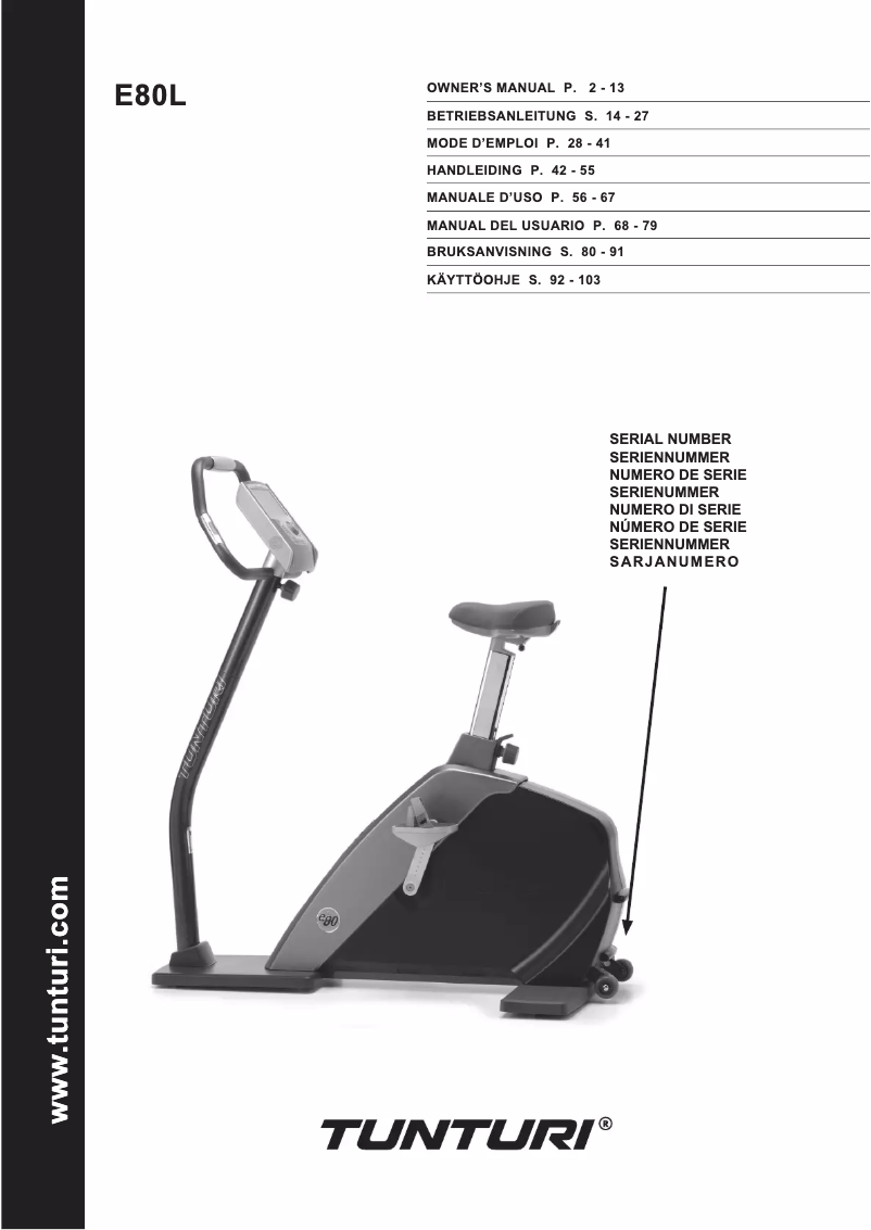 Page 1 of the manual User Manual Tunturi E80L