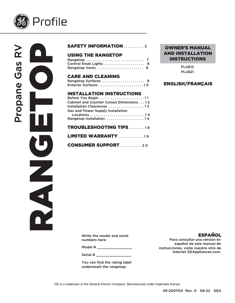 Page 1 of the manual Installation Guide GE Profile PLU612RTSS