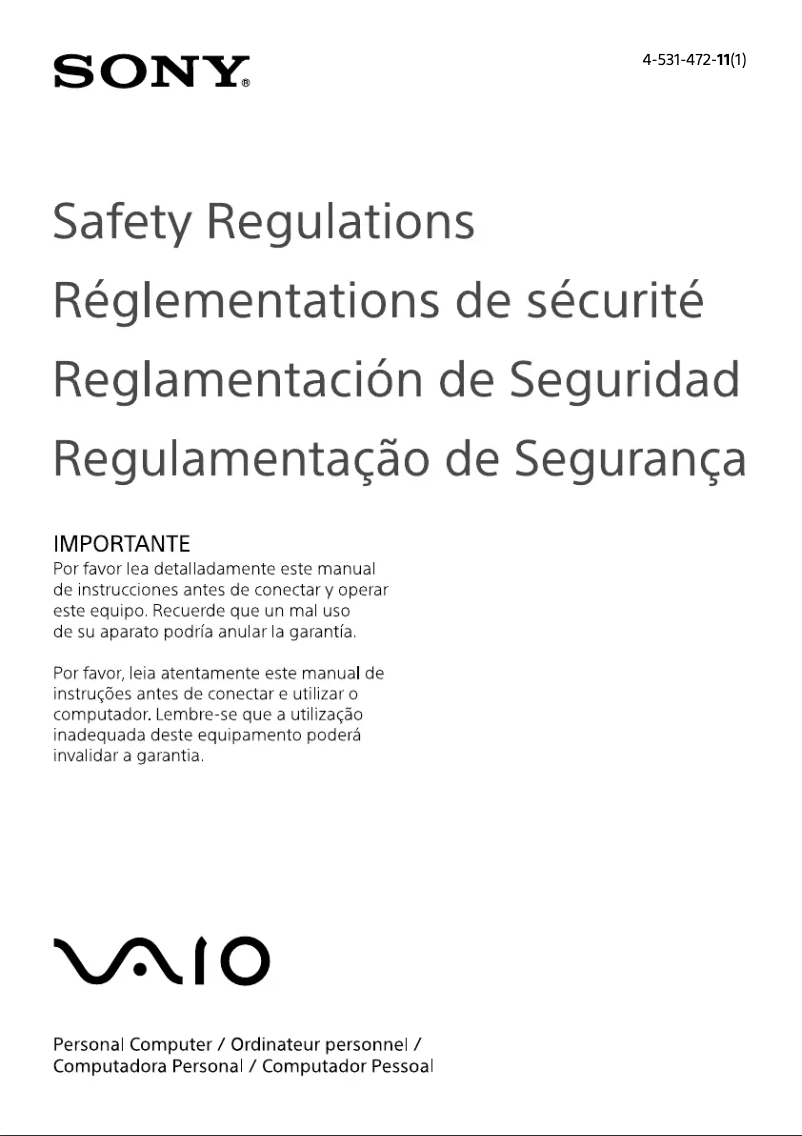 Page 1 of the manual Safety Instructions Sony Vaio Fit 14 SVF14423CLW